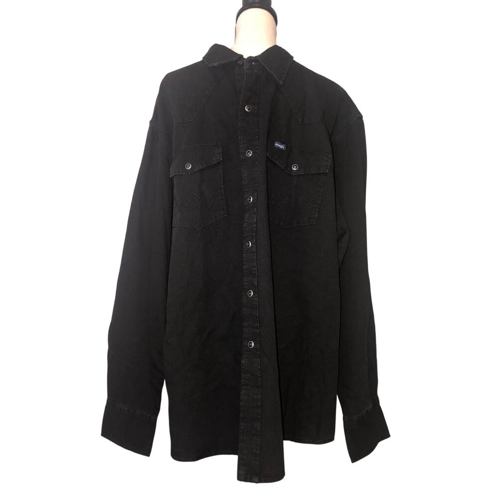 Wrangler Black Denim Western Snap Shirt Mens Size XXL Long Sleeve Classic Fit